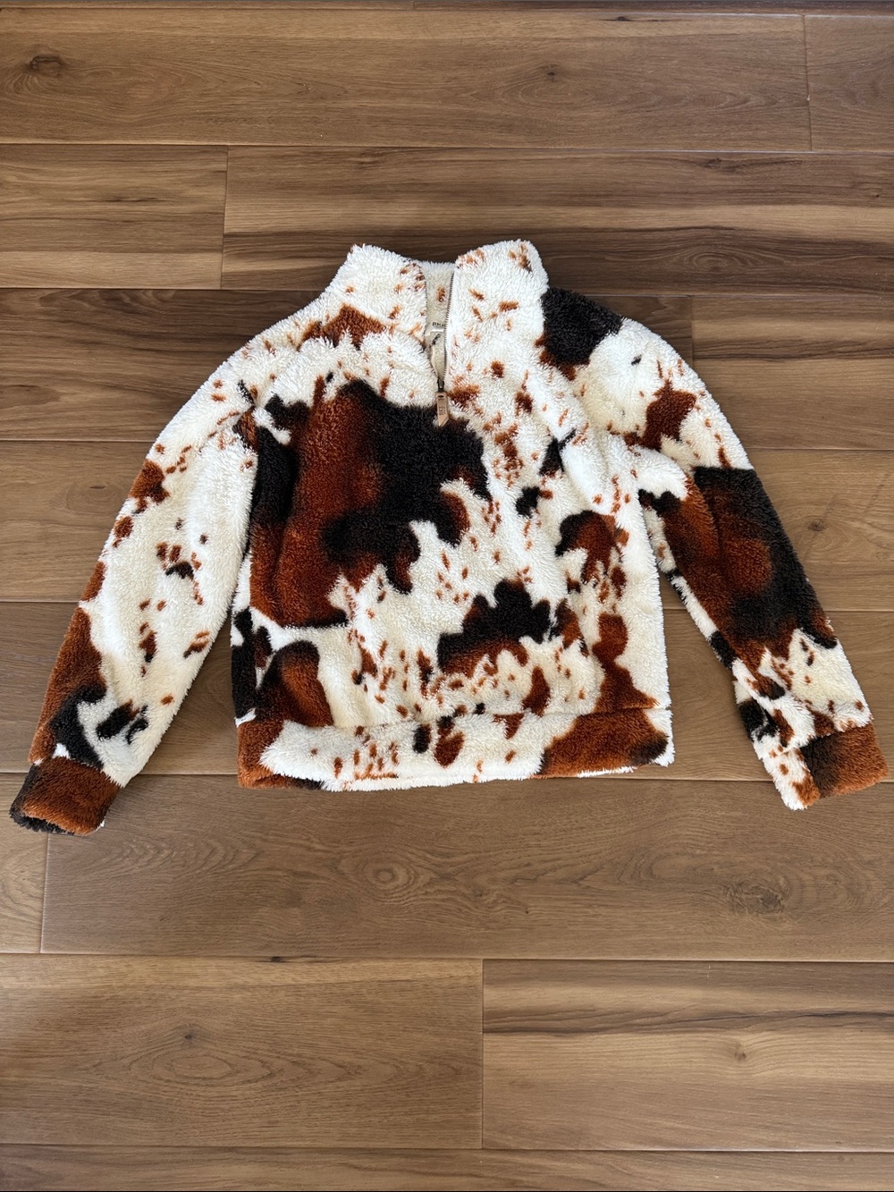 Buckle Kids Cow-Print Sherpa Half-Zip Jacket - White, Brown, Black